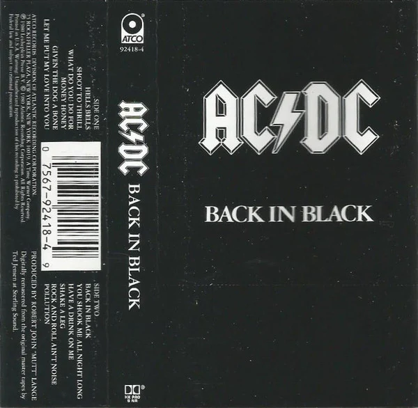 AC/DC - Back In Black (Cass, Album, RE, SR,) (Very Good Plus (VG+))