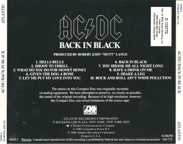 AC/DC - Back In Black (CD, Album, Club, RE, SRC) (Very Good Plus (VG+)) - Image 2