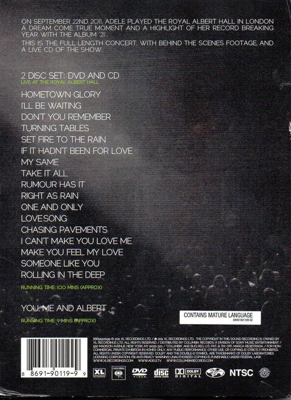 Adele  - Live At The Royal Albert Hall (CD, Album + DVD, NTSC, Reg) (Very Good Plus (VG+)) - Image 3