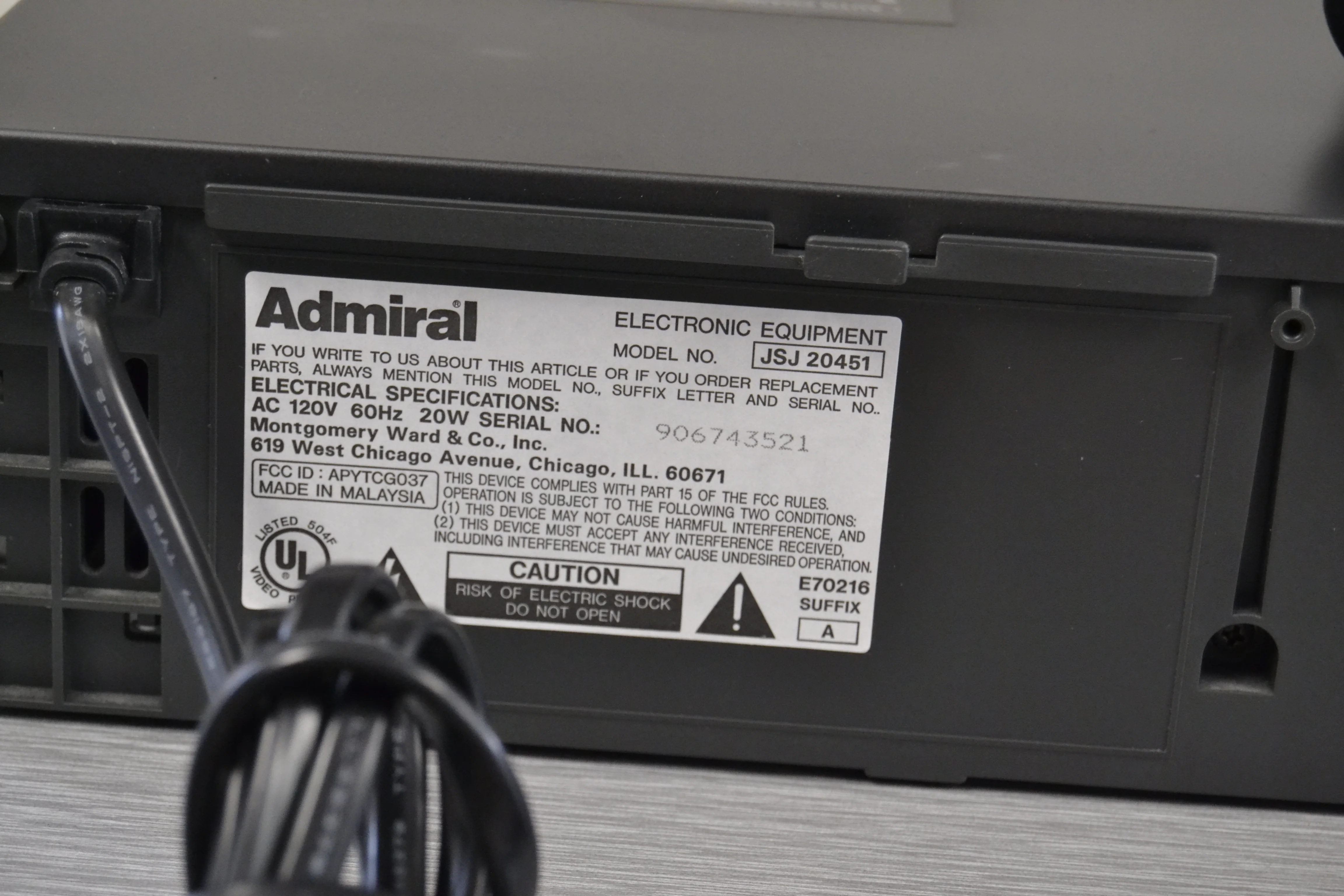 Admiral JSJ20451 Video Cassette Recorder VHS with Remote - Image 8