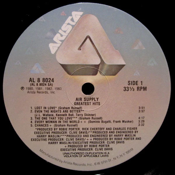 Air Supply - Greatest Hits (LP, Comp, Ind) (Near Mint (NM or M-)) - Image 3