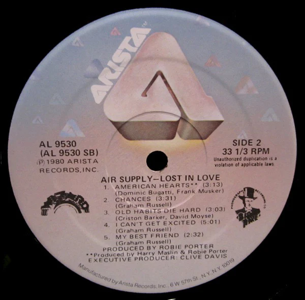 Air Supply - Lost In Love (LP, Album) (Very Good Plus (VG+)) - Image 4