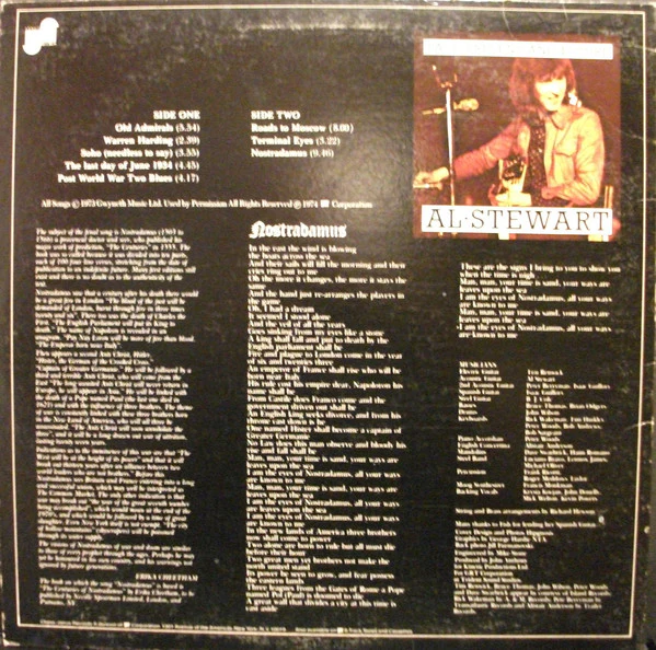 Al Stewart - Past · Present And Future (LP, Album, Ter) (Near Mint (NM or M-)) - Image 2