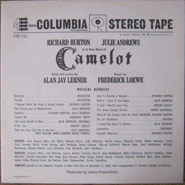Alan Jay Lerner, Frederick Loewe / Julie Andrews, Richard Burton - Camelot (Original Broadway Cast Recording) (Reel, Album, 4 T) (Very Good (VG)) - Image 5