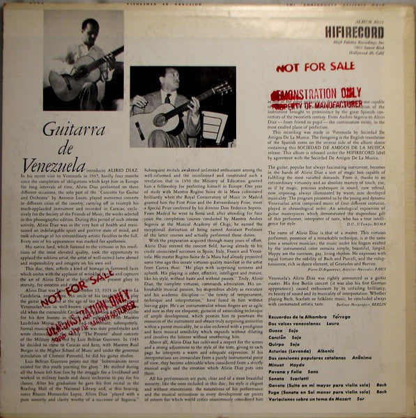 Alirio DÃaz - Guitarra De Venezuela (LP, Album, Mono) (Very Good Plus (VG+)) - Image 2
