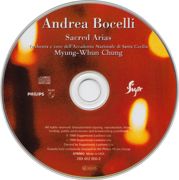 Andrea Bocelli, Orchestra* E Coro dell'Accademia Nazionale di Santa Cecilia, Myung-Whun Chung - Sacred Arias (CD, Album) (Very Good Plus (VG+)) - Image 3