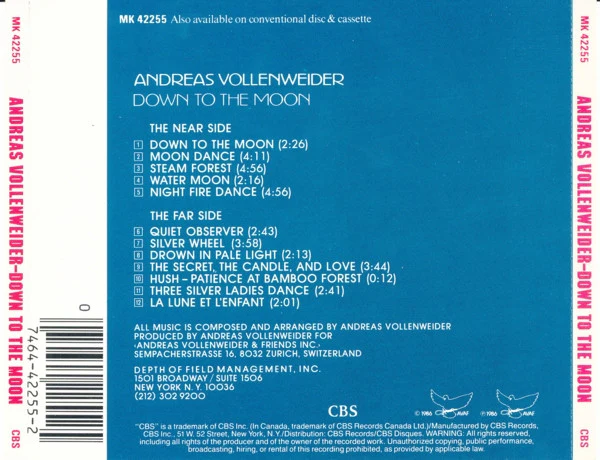 Andreas Vollenweider - Down To The Moon (CD, Album) (Very Good Plus (VG+)) - Image 2