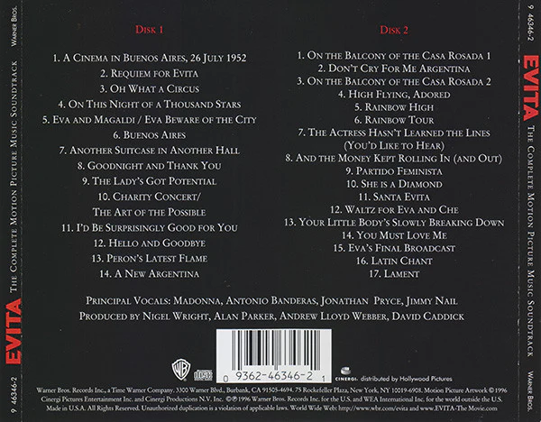 Andrew Lloyd Webber And Tim Rice - Evita (The Complete Motion Picture Music Soundtrack) (2xCD, Album) (Mint (M)) - Image 2