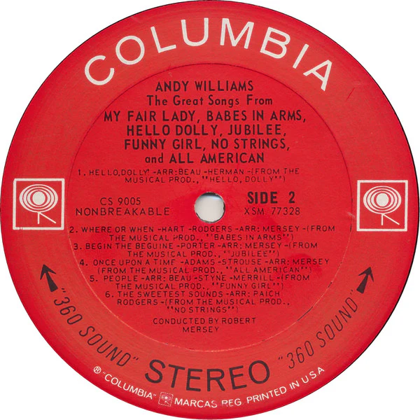 Andy Williams - Songs From My Fair Lady And Other Broadway Hits (LP, Album, Ter) (Very Good Plus (VG+)) - Image 4