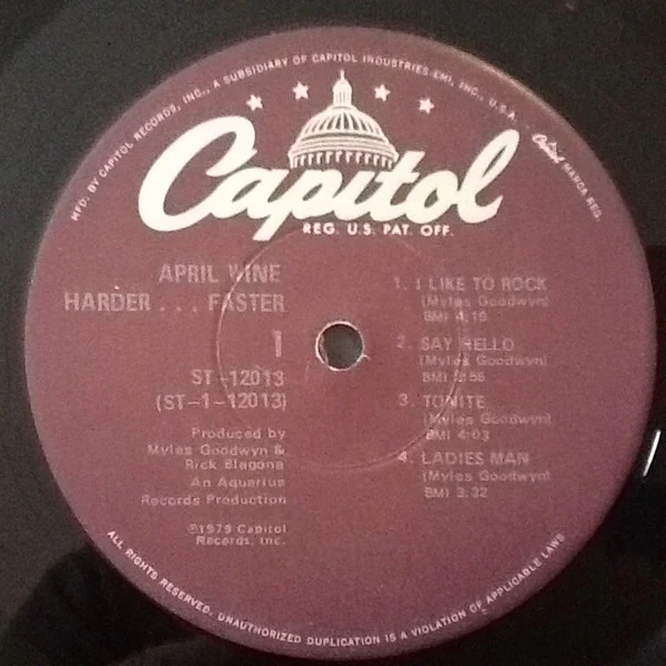 April Wine - Harder.....Faster (LP, Album, Win) (Very Good Plus (VG+)) - Image 5