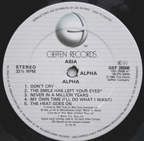 Asia - Alpha (LP, Album) (Very Good Plus (VG+)) - Image 3