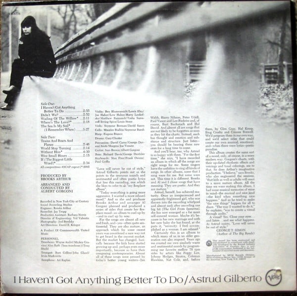 Astrud Gilberto - I Haven't Got Anything Better To Do (LP, Album) (Very Good Plus (VG+)) - Image 2