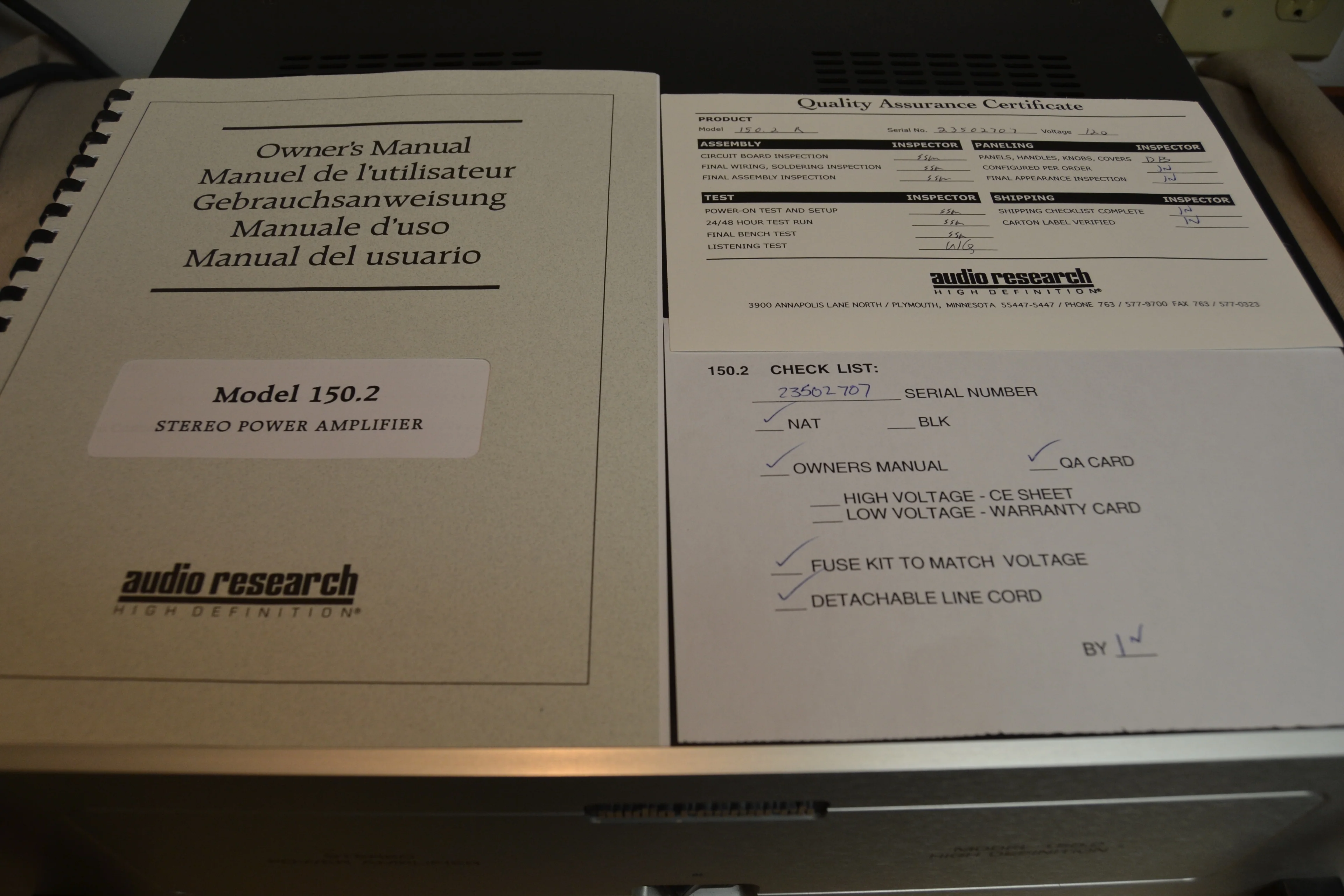 Audio Research 150.2 Power Amplifier * 150W RMS * Manuals * Original Box - Image 6
