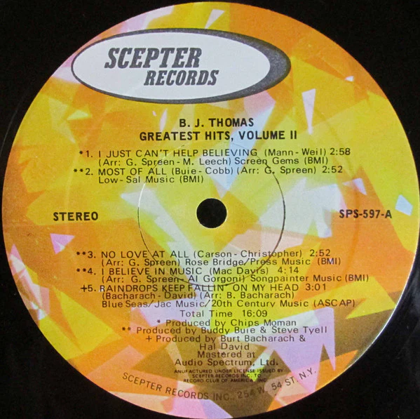 B.J. Thomas - Greatest Hits (Volume Two) (LP, Album, Comp, Club, Gat) (Very Good Plus (VG+)) - Image 5