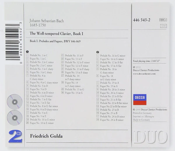 Bach* - Friedrich Gulda - The Well-tempered Clavier Bk 1 (2xCD, Album, RE, RM) (Very Good Plus (VG+)) - Image 2