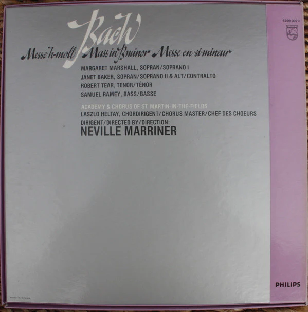 Bach*, Marshall*, Baker*, Tear*, Ramey*, Chorus* & Academy Of St. Martin-in-the-Fields*, Neville Marriner* - Messe H-Moll = Mass In B Minor = Messe En Si Mineur (3xLP, Album + Box) (Near Mint (NM or M-)) - Image 2