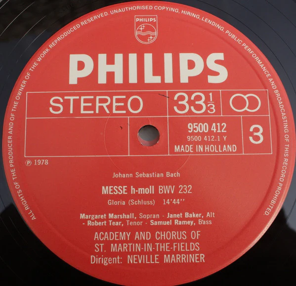 Bach*, Marshall*, Baker*, Tear*, Ramey*, Chorus* & Academy Of St. Martin-in-the-Fields*, Neville Marriner* - Messe H-Moll = Mass In B Minor = Messe En Si Mineur (3xLP, Album + Box) (Near Mint (NM or M-)) - Image 5