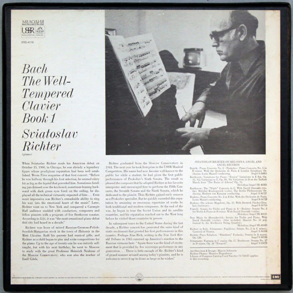Johann Sebastian Bach, Sviatoslav Richter - The Well-Tempered Clavier, Book 1 (3xLP, Album, Win + Box) (Near Mint (NM or M-)) - Image 2