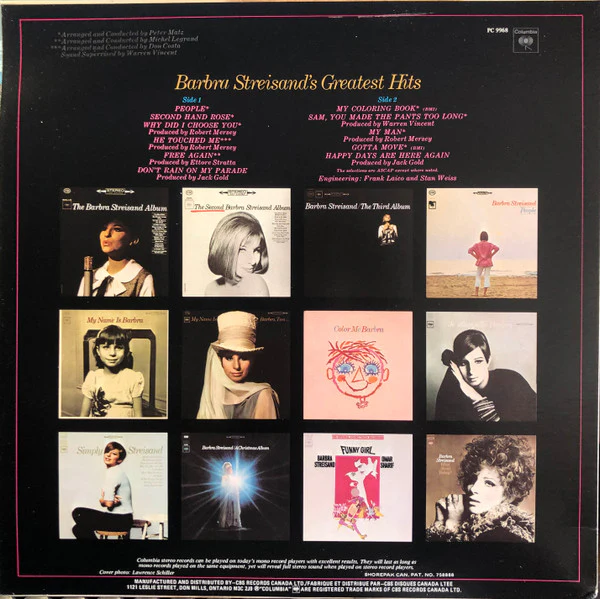 Barbra Streisand - Barbra Streisand's Greatest Hits (LP, Comp, RE) (Near Mint (NM or M-)) - Image 2