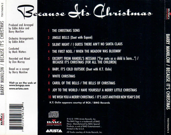 Barry Manilow - Because It's Christmas (CD, Album) (Mint (M)) - Image 3