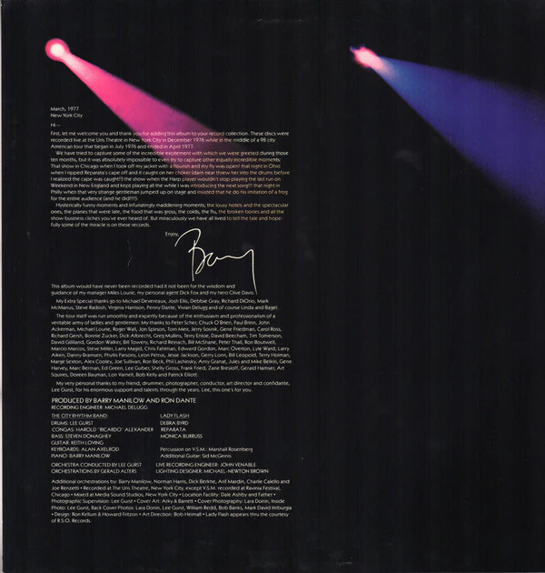 Barry Manilow - Live (2xLP, Album, Club, CRC) (Very Good (VG)) - Image 2
