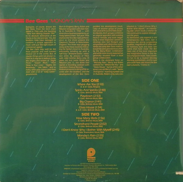Bee Gees - Monday's Rain (LP, Comp, RM) (Very Good Plus (VG+)) - Image 2