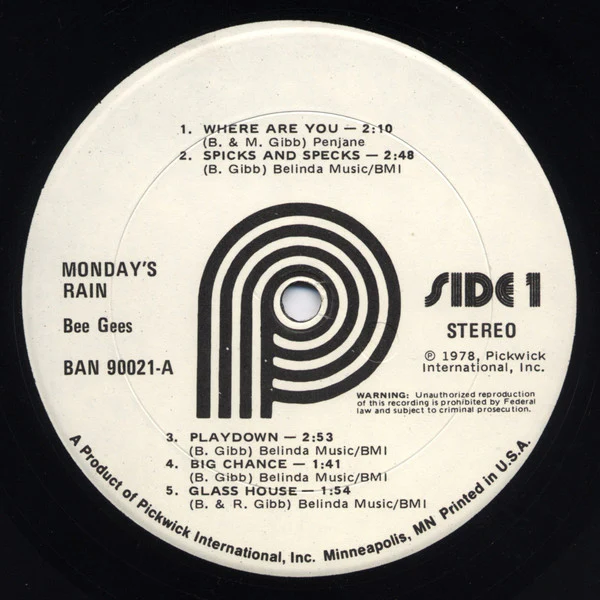 Bee Gees - Monday's Rain (LP, Comp, RM) (Very Good Plus (VG+)) - Image 3