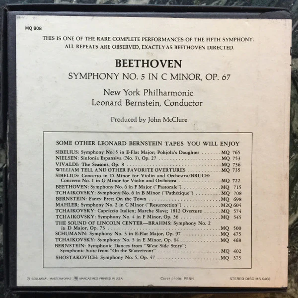 Beethoven*, Bernstein*, New York Philharmonic - Symphony No. 5 in C Minor, Op. 67 (Reel, 4tr Stereo, 7" Reel, Album) (Very Good Plus (VG+)) - Image 2