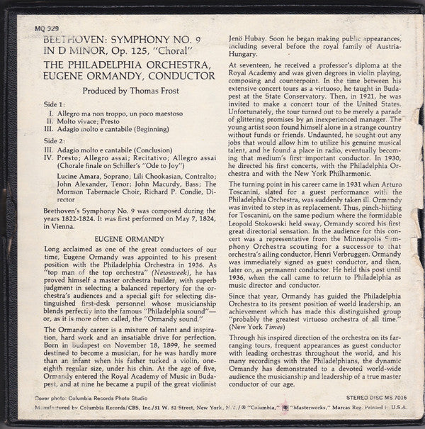 Beethoven* - Philadelphia Orchestra* / Eugene Ormandy, The Mormon Tabernacle Choir*, Richard P. Condie, Lucine Amara, Lili Chookasian, John Alexander , John Macurdy - The Eighth and Ninth Symphonies (Reel, 4tr Stereo, 7" Reel) (Very Good Plus (VG+)) - Image 2