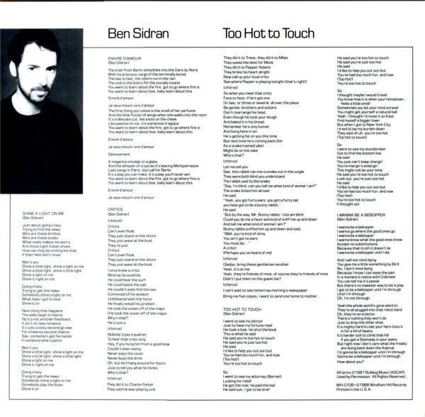 Ben Sidran - Too Hot To Touch (LP, Album) (Very Good Plus (VG+)) - Image 5