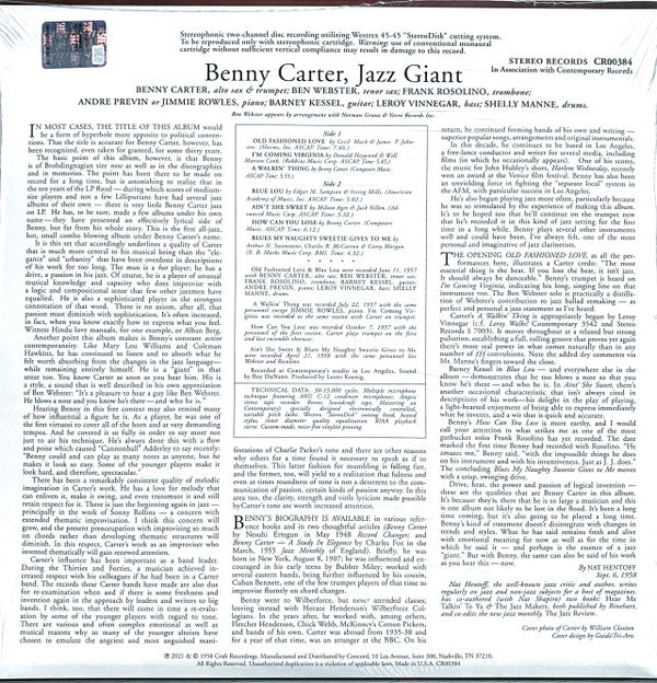 Benny Carter - Jazz Giant (LP, Album, RE, 180) (Mint (M)) - Image 2
