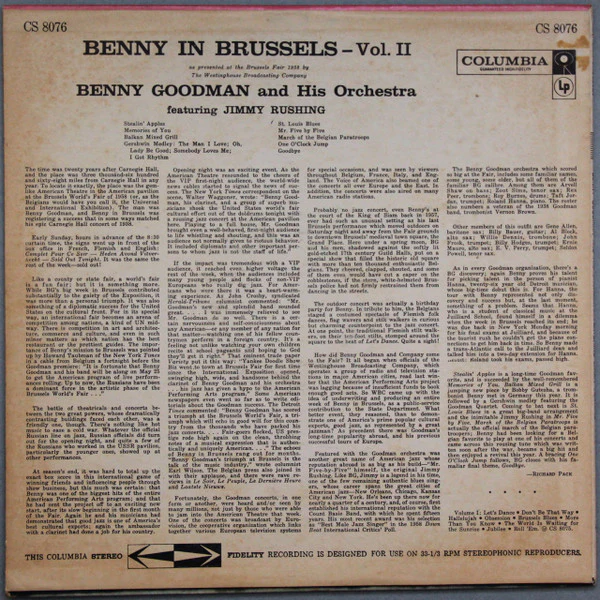 Benny Goodman And His Orchestra Featuring Jimmy Rushing - Benny In Brussels Vol. II (LP, Album) (Very Good Plus (VG+)) - Image 2