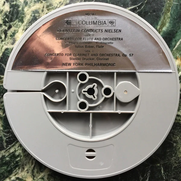 Bernstein* Conducts Nielsen* / New York Philharmonic, Julius Baker, Stanley Drucker - Concerto For Flute And Orchestra / Concerto For Clarinet And Orchestra (Reel, 4tr Stereo, 7" Reel, Album) (Very Good Plus (VG+)) - Image 3