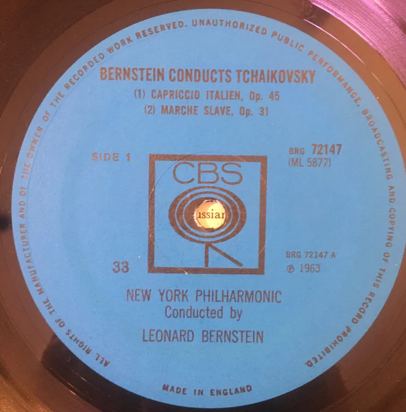 Leonard Bernstein Conducts Pyotr Ilyich Tchaikovsky, New York Philharmonic - 1812 Overture / March Slave / Capriccio Italien (LP, Album, Mono) (Very Good Plus (VG+)) - Image 4