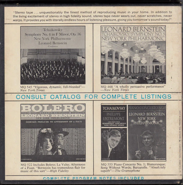 Bernstein* Conducts Tchaikovsky*, New York Philharmonic - 1812 Overture / Marche Slave / Capriccio Italien (Reel, 4tr Stereo, Album) (Very Good Plus (VG+)) - Image 2