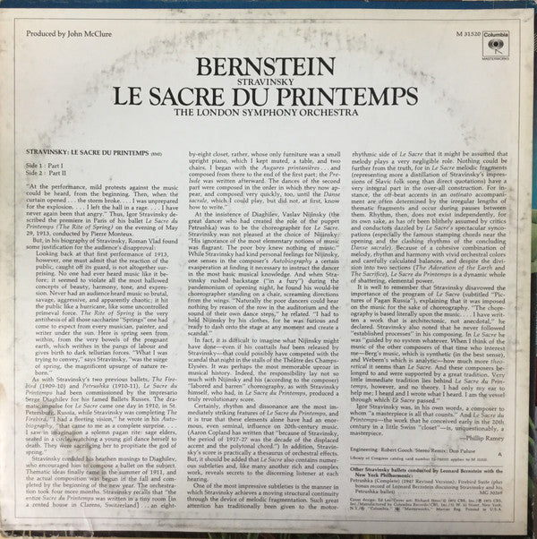 Leonard Bernstein, London Symphony Orchestra - Igor Stravinsky - Le Sacre Du Printemps (LP, Album) (Near Mint (NM or M-)) - Image 2