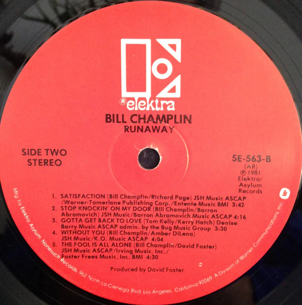 Bill Champlin - Runaway (LP, Album, All) (Very Good (VG)) - Image 4