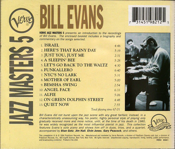 Bill Evans - Verve Jazz Masters 5 (CD, Comp) (Near Mint (NM or M-)) - Image 2
