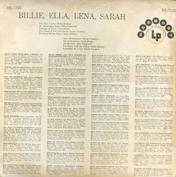 Billie Holiday, Ella Fitzgerald, Lena Horne, Sarah Vaughan - Billie, Ella, Lena, Sarah! (LP, Comp) (Very Good Plus (VG+)) - Image 2