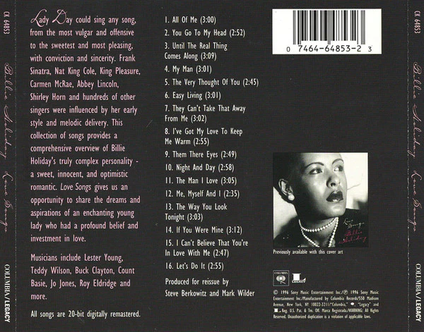 Billie Holiday - Love Songs (CD, Comp, RM) (Near Mint (NM or M-)) - Image 2