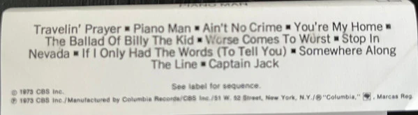 Billy Joel - Piano Man (Cass, Album, RE) (Very Good Plus (VG+)) - Image 2