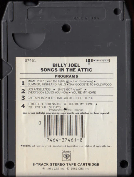 Billy Joel - Songs In The Attic (8-Trk, Album, Dol) (Very Good Plus (VG+)) - Image 3