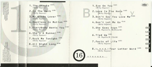 Billy Squier - 16 Strokes: The Best Of Billy Squier (Cass, Comp, Club) (Near Mint (NM or M-)) - Image 3