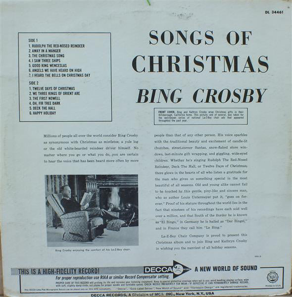 Bing Crosby - Songs Of Christmas (LP, Comp, Mono) (Mint (M)) - Image 2