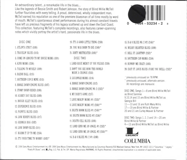 Blind Willie McTell - The Definitive Blind Willie McTell (2xCD, Comp, Mono) (Near Mint (NM or M-)) - Image 2