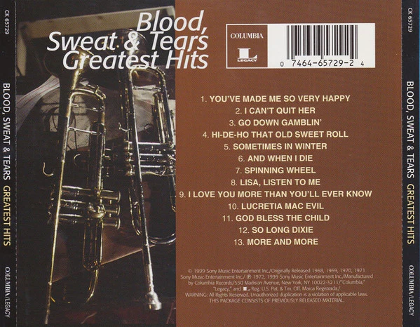 Blood, Sweat And Tears - Blood, Sweat And Tears Greatest Hits (CD, Comp, RM) (Near Mint (NM or M-)) - Image 3