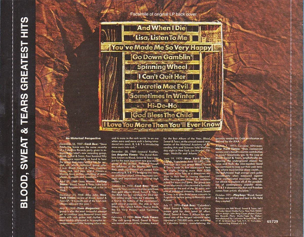 Blood, Sweat And Tears - Blood, Sweat And Tears Greatest Hits (CD, Comp, RM) (Near Mint (NM or M-)) - Image 4