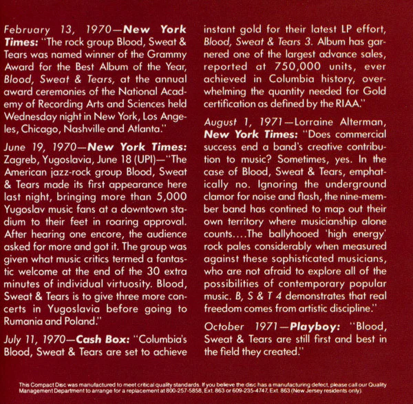 Blood, Sweat & Tears* - Blood, Sweat & Tears Greatest Hits (CD, Comp, RE, RP) (Near Mint (NM or M-)) - Image 5