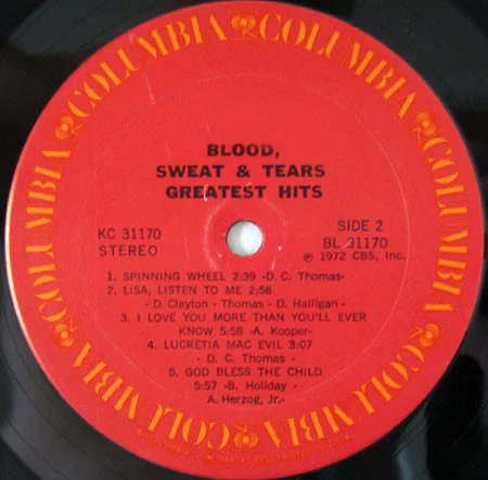 Blood, Sweat And Tears - Blood, Sweat & Tears Greatest Hits (LP, Comp, Pit) (Very Good Plus (VG+)) - Image 4