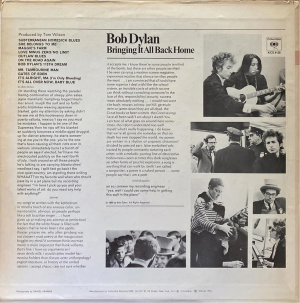 Bob Dylan - Bringing It All Back Home (LP, Album, RE) (Very Good Plus (VG+)) - Image 2